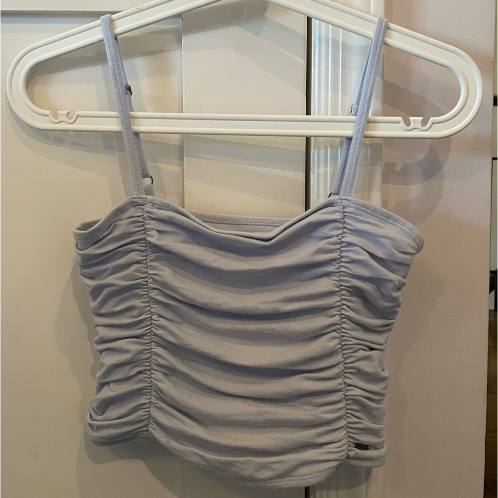 Blue textured cropped tank top